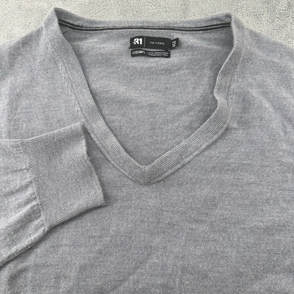 LE 31 Par Simons Pullover Sweater Mens XXL V-Neck Light Blue Tight Knit Preppy